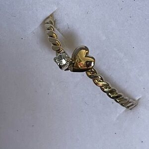 Gold, adjustable ring with heart & cubic zirconia